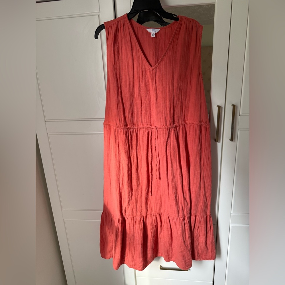 Orange Sleeveless V-Neck Cotton Dress